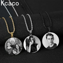 Customized Photo Name Necklace Stainless Steel Laser Engraved Picture Text 20/25/30/35mm Round Tag with 60cm Twist Chain Gift