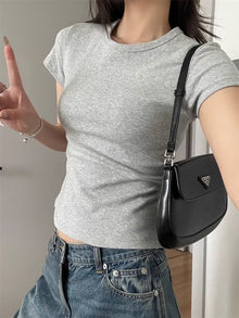 Korean Style Slim Fit Short Sleeve Cotton Blend Tee Women