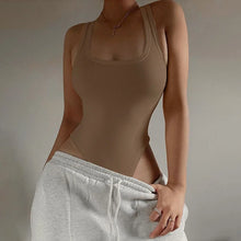 Sleeveless Knit Bodysuit U Neck Off Shoulder Tank Top Women