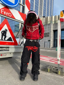 Y2K Retro Streetwear Trend Hip Hop Cargo Pant Men Women Fashion Black Casual Pants Harajuku Letter Print Loose Overalls Joggers