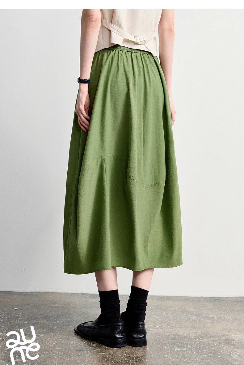 TOYOUTH Women's A-Line Bud Skirt 2026 Summer New Split Detail Retro Puff Midi Skirt, Lightweight Outdoor Wear