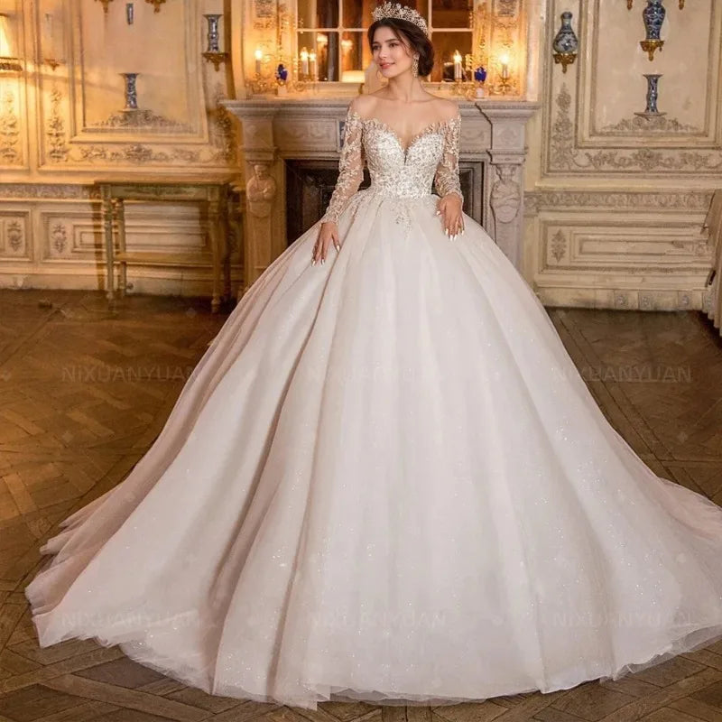 A-Line Wedding Dresses Sweetheart Collar Bridal Gowns Mopping Length Lace Sleeveless Ball Vestidos De Novia Customized
