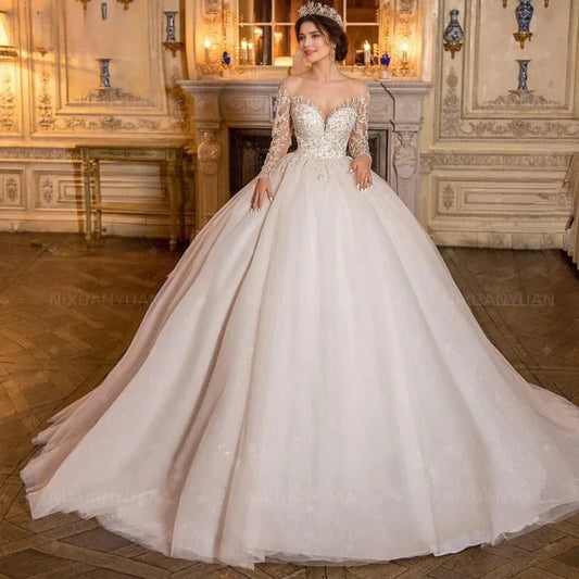 A-Line Wedding Dresses Sweetheart Collar Bridal Gowns Mopping Length Lace Sleeveless Ball Vestidos De Novia Customized