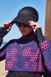 4PCS/Set Burkini Femme Musulmane Printing Sportswear Loose Fit Strechable UPF50-UV Protection Swimsuit With Zipper