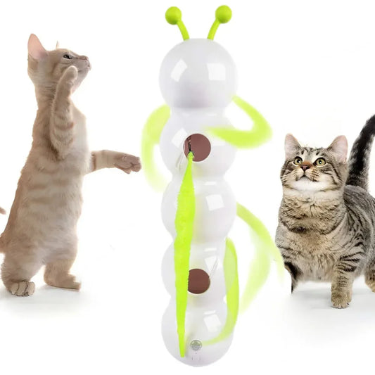Smart Caterpillar Cat Toy Whack A Mole Cat Toy Interactive Cat Feather Toy Motion Sensor Teasing Cat Toy for Indoor Cats