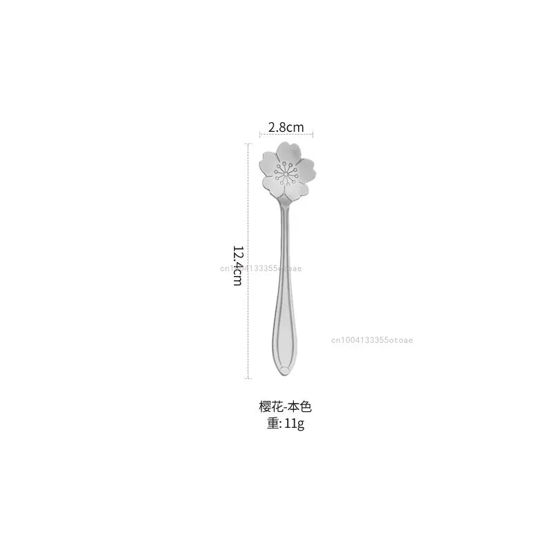 1pcs Stainless Steel Cherry Rose Flower Gold Scoop Coffee Spoon Gifts Kitchen Dessert Tea Accessories Tableware Decoration