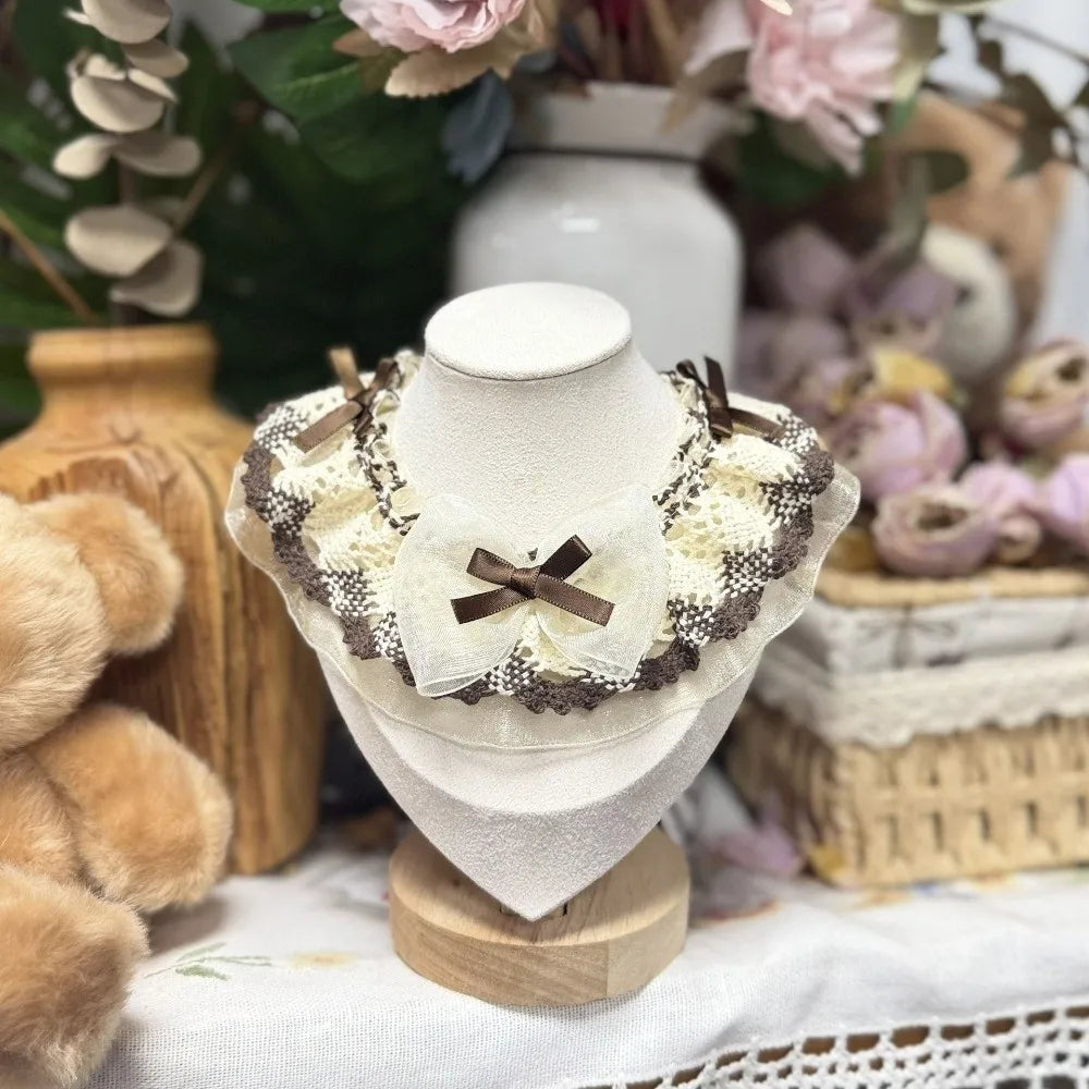 Cute Spring Summer Pet Water Scarf Bowknot Lace Trim Cat Scarf Breathable Princess Small Dog Scarf for Small Dog
