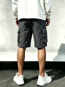 Men's Techwear Cargo Shorts with Multi Zipper Pockets, Elastic Drawstring Waist, Contrast Zipper Detail, Quick Dry Fabric for St