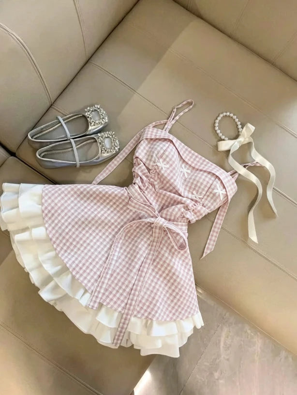 Sweet Princess French Lace Dress Harajuku Gyaru Style Elegant Chic Summer Kawaii 90s Women Fashion Dresses