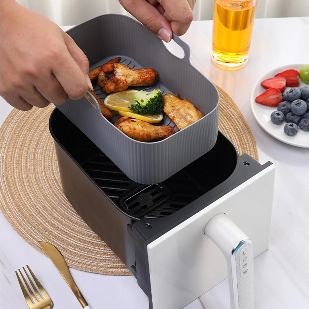 1/2PCS Reusable Air Fryer Silicone Tray Dish Dual 2 Basket Baking Pan Oven Pot Plate Liner Dual Air Fryer Accessories For Ninja