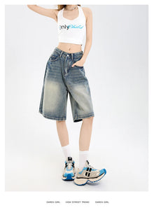 2026 Korean Street Casual Y2K Loose Wide-leg Denim Shorts Five-point Baggy Jeans Women's All-match Straight Summer Hot Shorts