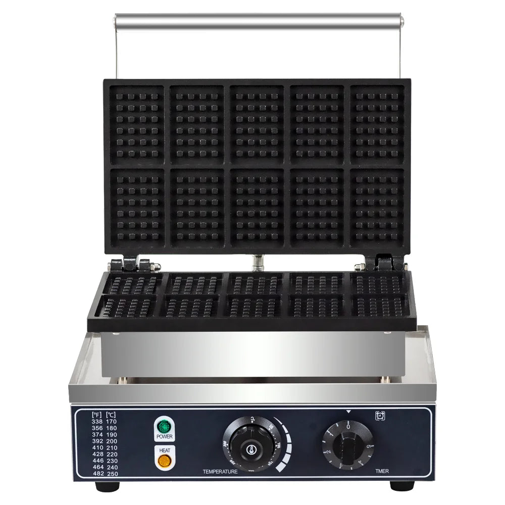 HPH2O Commercial Waffle Maker 10PCS Square Shape Waffle Machine 1550W Waffle NonStick Coating Baking and Dessert Maker