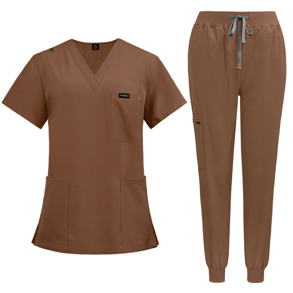 Unisex short sleeved surgical scrub set, skin care and operating room medical staff uniforms, isolation gowns