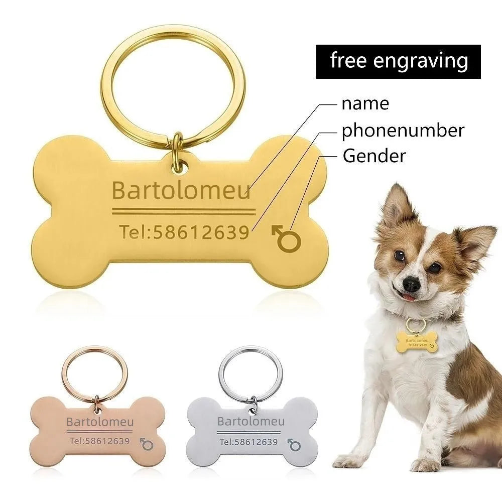 Personalized Engraved Pet ID Name Cat Dog Pet ID Anti-lost Tag Pendant for Cat Puppy Dog Collar Tag Keyring Bone Pet Accessories