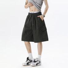 American Street Style Military Green Multi-Pocket Workwear Shorts Men Summer Deconstructed Rivet Design Loose Five-Quarter Pants