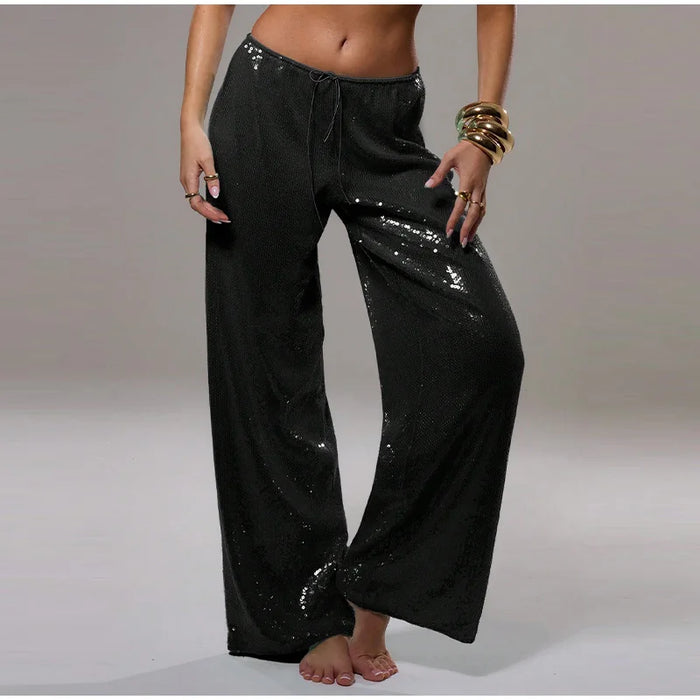 Pantalon droit à sequins pour femme, pantalon large taille haute, coupe ample, style chic été Y2K, pantalon streetwear