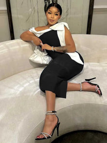Womens Summer Knit Mid Length Dress High Waist One Piece