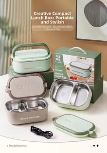 304 Stainless Steel Electric Lunch Box Constant Temperature Heated Lunch Box Plug-in 1.2L Double Chamber Water-Free Lunch Box