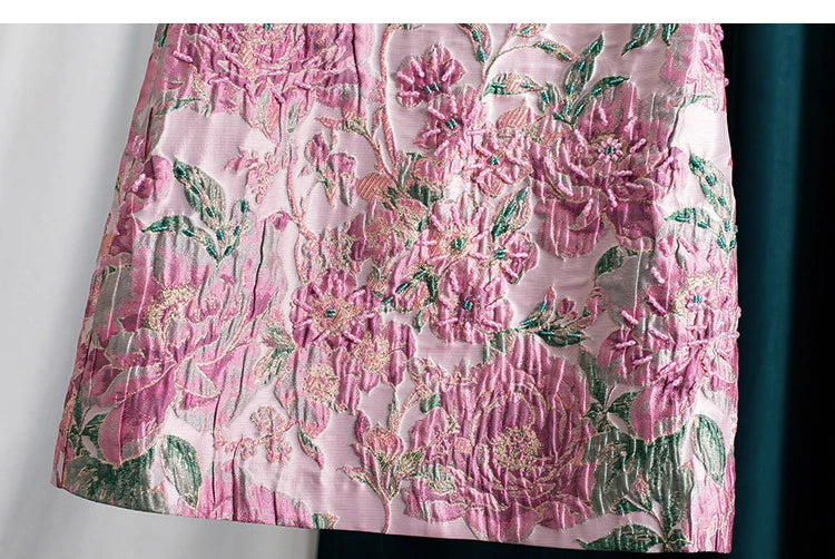Women Peony Chinese Style Beaded Rhinestone Cheongsam Dress Mandarin Collar Sleeveless Luxury Party Vintage Dress