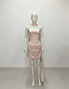 Elegant White Strapless Mini Dress For Women Luxury Corset Ribbon Ruched Short Curvy Dresses Pink Birthday Wedding Guest Summer
