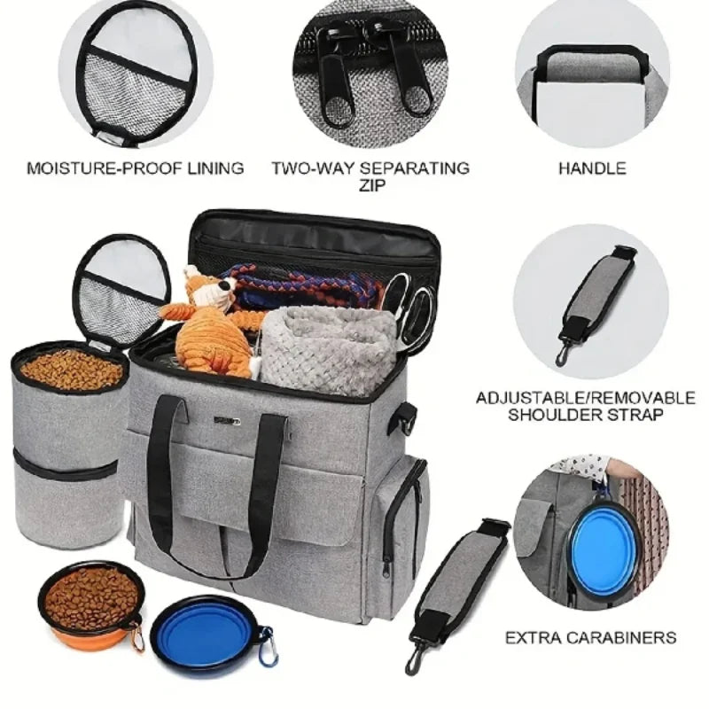 Large 6 PCS Airline Approved Dog Travel Bag Set Weekend Pet Travel Organizer with Multi-Function Pockets for Supplies