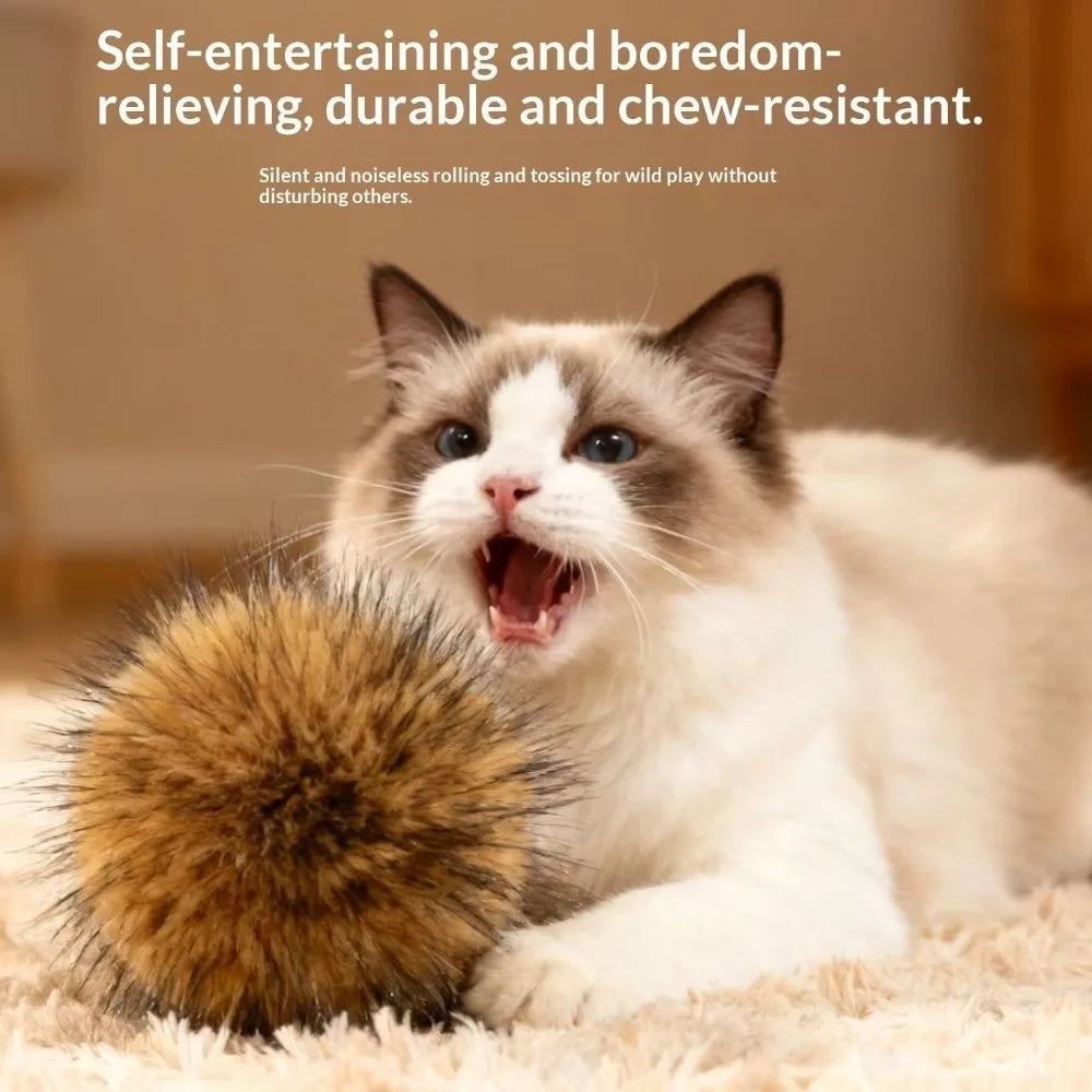 Washable Soft Fluffy Rabbit Fur Cat Rabbit Fur Scratch Resistant Cat Teaser Ball Bite Resistant Fluffy Pet Indoor