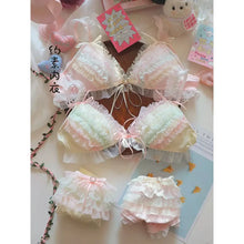 Japanese Lolita Princess Lingerie Women Pure Desire Cake Layer Lace Mesh Cotton Crotch Party Bra Panty Set Cute Comfortable Soft