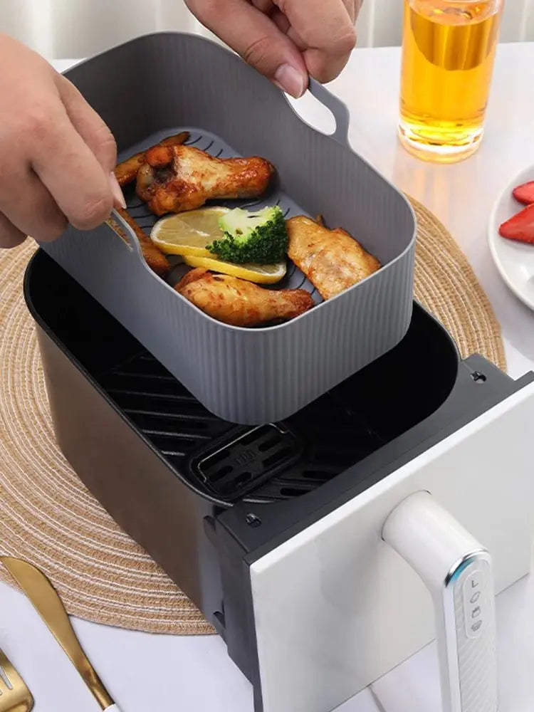 1/2PCS Reusable Air Fryer Silicone Tray Dish Dual 2 Basket Baking Pan Oven Pot Plate Liner Dual Air Fryer Accessories For Ninja