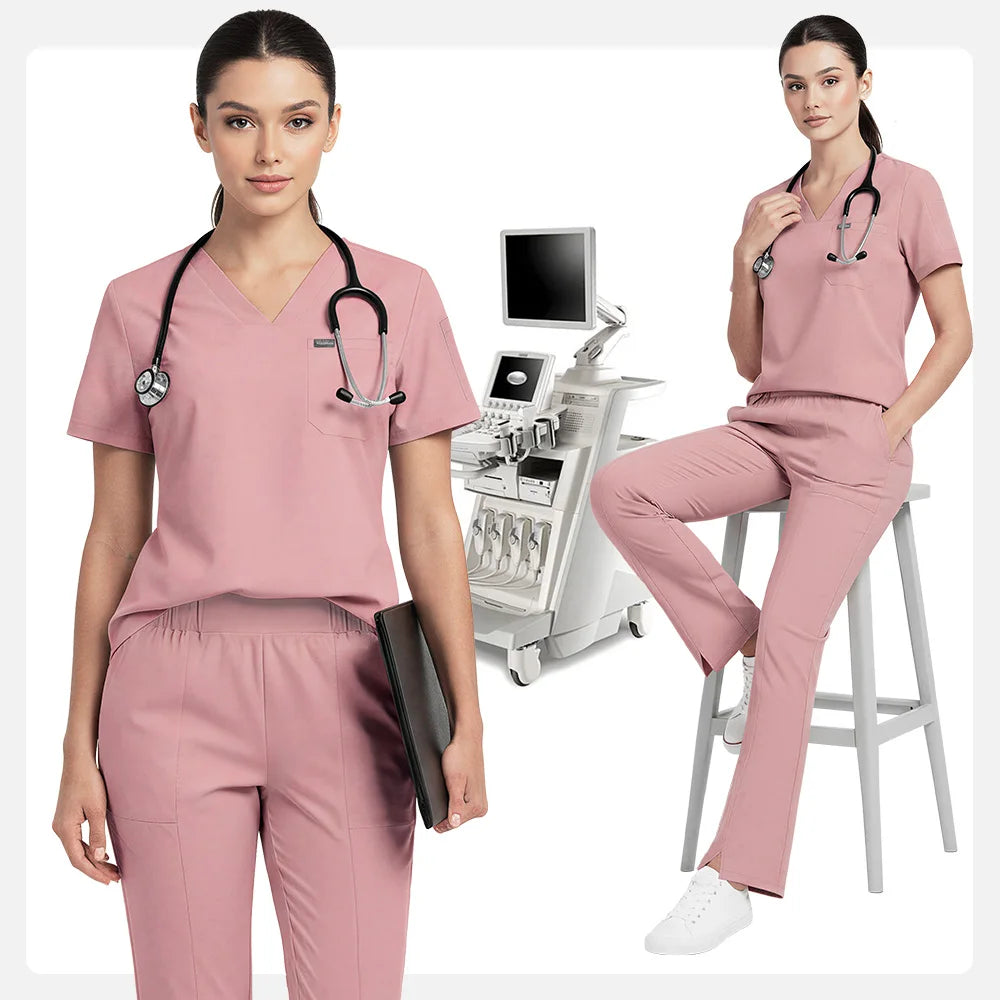 Niaahinn Pet Grooming Non-sticky Hair Workwear Surgical Uniform Medical Nurse Uniforms Women Scrubs Sets Pharmacist Work Clothes