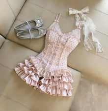 Sweet Princess French Lace Dress Harajuku Gyaru Style Elegant Chic Summer Kawaii 90s Women Fashion Dresses