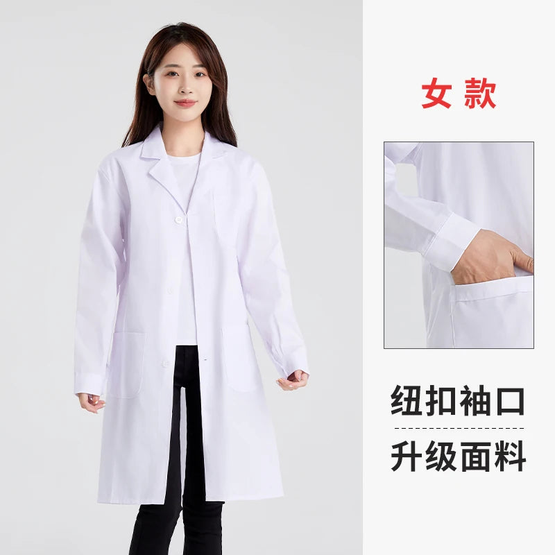 Long Sleeve White Lab Coat Work Uniform for Women Short Sleeve Summer Student Doctor Suit Male Lab Coat Isolation Gown