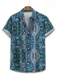 Hawaii Shirts for Men 3D Paisley Graphic Short-sleeved T-shirt Casual Lapel Buttons Male Tops Summer Oversized Bohemian Man Tees