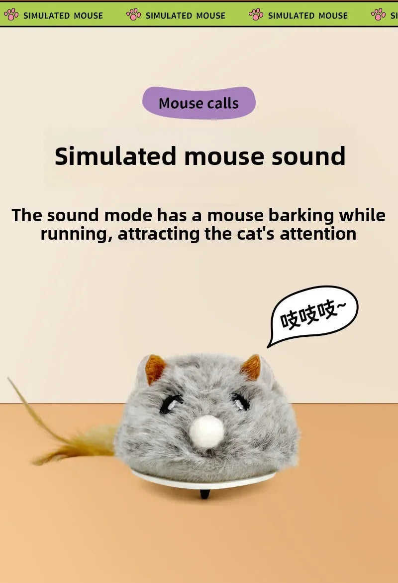 Fun Realistic Cat Plush Mouse Toy, Interactive Running Mice with Dog Tail for Cats, Kitten Teaser Pet Toys for Indoor Play and
