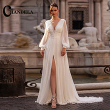 CHANDELA Trendy A-line Wedding Dress Bridal Sleeveless Tulle Lace Appliques Lacing up Brush Train Vestidos Para Mujer Customised