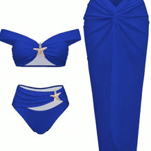 Women's Sexy Bikini Set Beachwear Metallic Starfish Bikini Folds Long Skirts Three Piece Sets Hot Girl Vacation Style Swimsuit