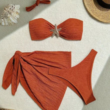 Brown Starfish Bandeau Bikini Set Three Piece Cover Up Women