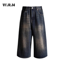 American Vintage High Waist Mid Long Baggy Denim Shorts Women's Casual 2000s Y2K Wide Leg Grunge High Street Style Shorts