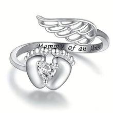 CAOSHI Angel Wing and Baby Feet Ringer Ring for Mom Silver Color Heart Zirconia Love Jewelry for Women Delicate Mother's Gift
