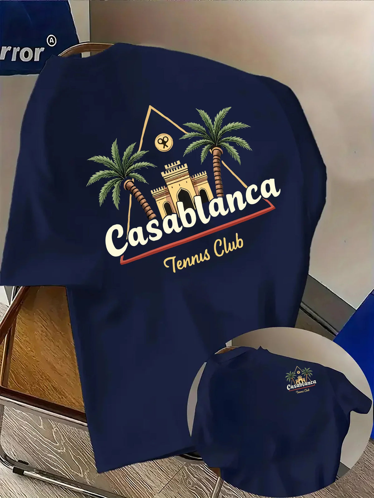 T-shirt pour homme en coton premium 100 % doux avec motif palmier et bâtiment marocain, parfait pour un style décontracté tropical estival