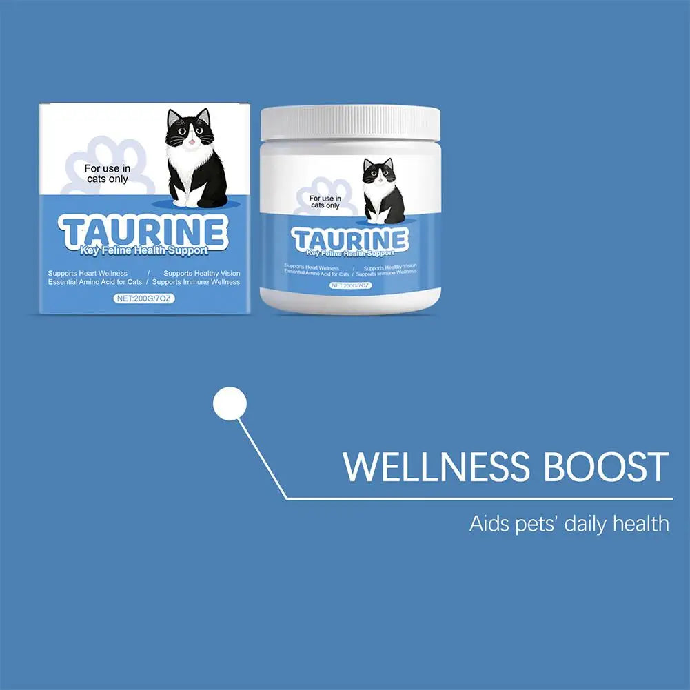 Cat Taurine Powder Supplement Eye & Heart Health Support, Essential Feline Nutrition Natural Pet Vitamins for Kittens Adult Cats