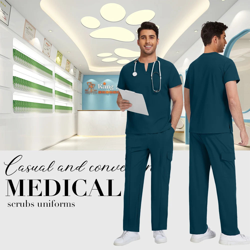 Niaahinn Medical Surgical Uniforms Doctor Costume Men Nurse Surgery Anesthetist Workwear Clinical Nursing Scrubs Tops-Pants Suit