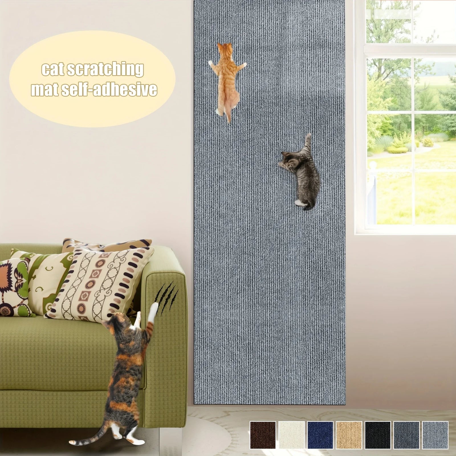 Cat Carpet Cat Scratching Mat Trimmable Self-Adhesive Carpet DIY Climbing Scratcher Scratch Furniture Protector Covering Posts