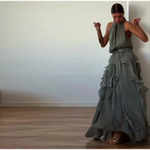 Sexy Cascading Ruffle Pleated Women Long Dress Fashion Lace Up Sleeveless Empire Female Dresses 2026 Spring Summer Lady Robe