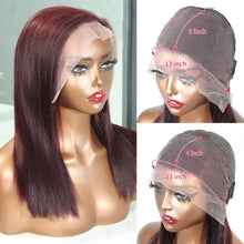 13x6 13x4 Frontal Bob 100%Human Hair Lace Front Wig Dark 99J Burgundy Square Cut Raw Vietnamese Bone Straight 250% Pre Plucked