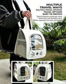 Breathable Oxford Pet Cat Carrier Backpack for Small Dogs, Portable Transparent Travel Outdoor Bag with Side Mesh Pockets, Airy
