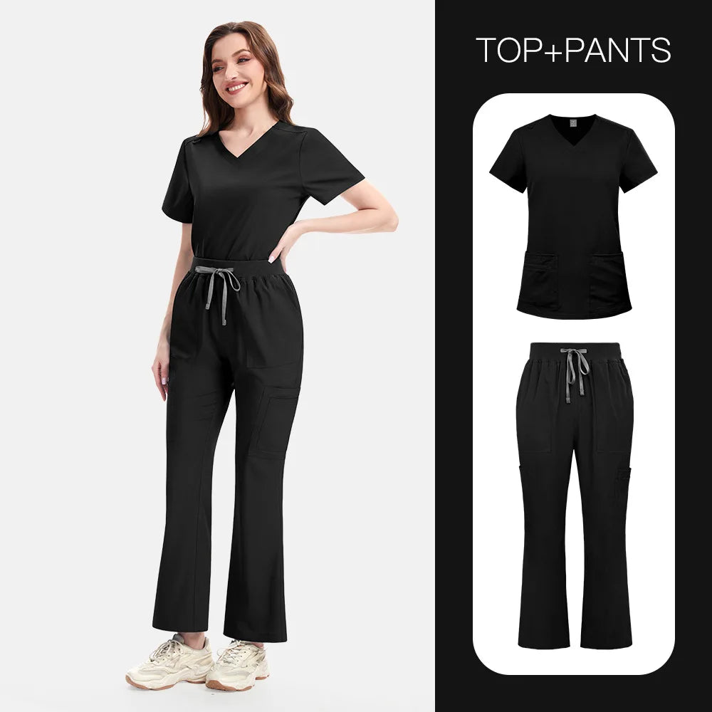 New Slim Fit Women Scrubs Sets Woman Medical Uniforms Nurses Accessories Clinic Beauty Salon Spa Pet Shop Workwear Clothing