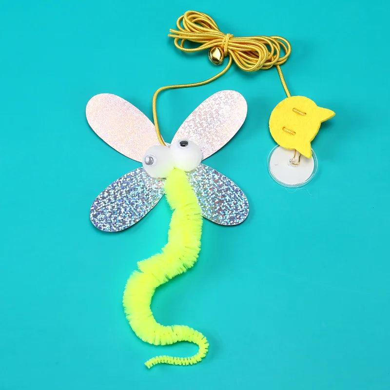 OUWO Hanging Cat Toy Simulation Toy Cat Scratch Telescoping Rope Feather Kitten Playing Game Interactive Toy Pet Supplies ﻿