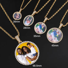 Custom Photo Necklace Circle Chain Personalized Medallion Memory Picture Pendant Solid Back Zircon Hip Hop Jewelry Free Engrave
