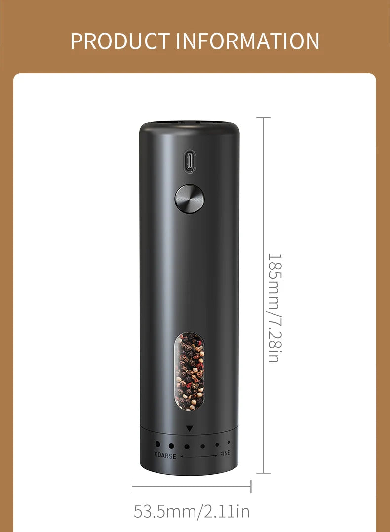 1pc/2pcs MINI USB Rechargeable Automatic Pepper Grinder Adjustable Coarseness Salt And Pepper Mill for Kitchen Spice Grinder