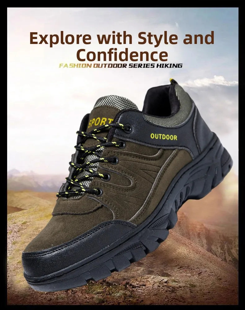 Outdoor Climbing Shoes Men's Trendy Flat Work Shoes Casual Sports Style New Model Comfortable Warmth Synthetic Leather Upgraded